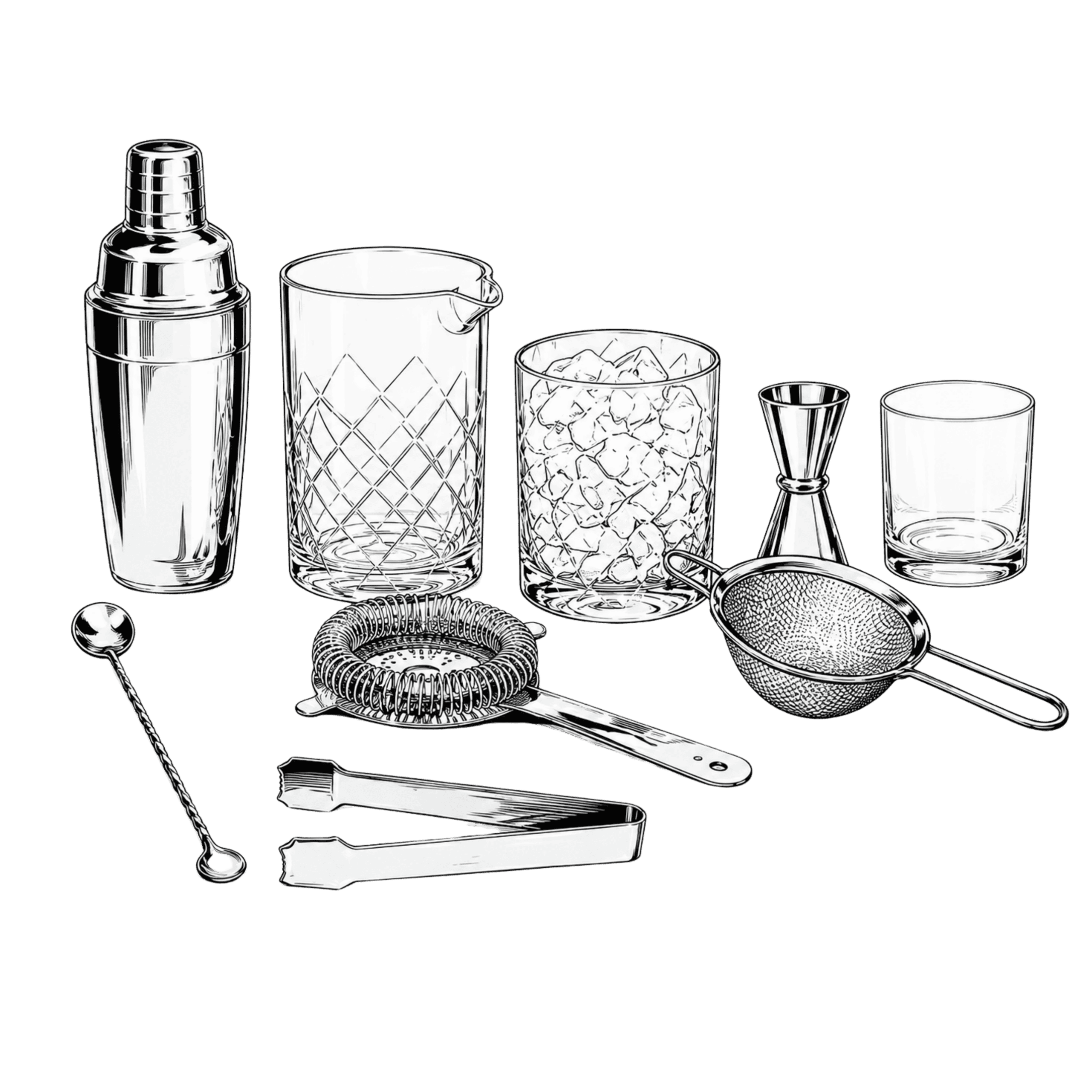 Cocktail station tools illustration